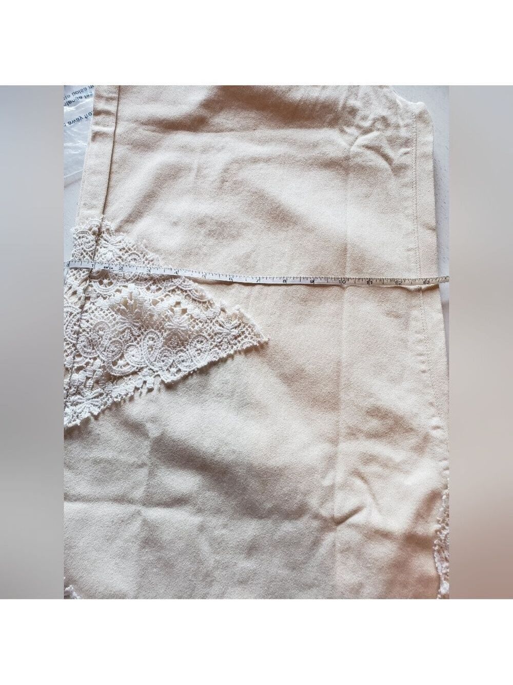 Women's POL Cream Wide-Leg Jeans with Lace/Crochet Accents - Picture 10 of 12